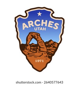Emblem sticker logo illustration of Arches National Park, Utah, USA.