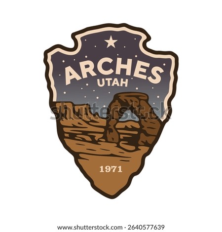 Emblem sticker logo illustration of Arches National Park, Utah, USA.