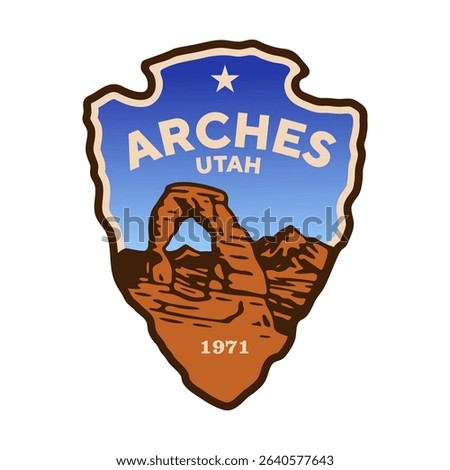 Emblem sticker logo illustration of Arches National Park, Utah, USA.