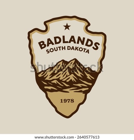 Emblem sticker logo illustration of Badlands National Park, South Dakota, USA.