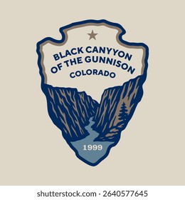 Emblem sticker logo illustration of Black Canyon of the Gunnison National Park, Colorado, USA.