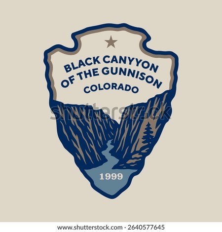 Emblem sticker logo illustration of Black Canyon of the Gunnison National Park, Colorado, USA.