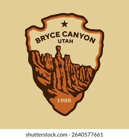 Emblem sticker logo illustration of Bryce Canyon National Park, Utah, USA.