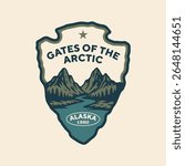Emblem sticker logo illustration of Gates of the Arctic National Park, Alaska, USA.
