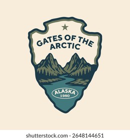 Ilustração do logotipo do adesivo do emblema de Gates of the Arctic National Park, Alaska, EUA.