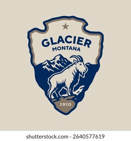 Emblem sticker logo illustration of Glacier National Park, Montana, USA.