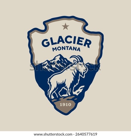 Emblem sticker logo illustration of Glacier National Park, Montana, USA.
