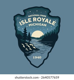 Emblem sticker logo illustration of Isle Royale National Park, Michigan, USA.