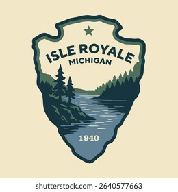 Emblem sticker logo illustration of Isle Royale National Park, Michigan, USA.