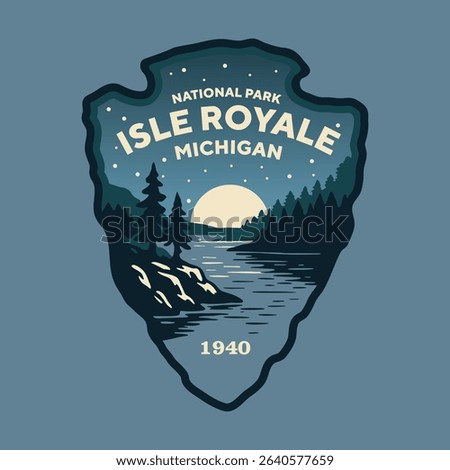 Emblem sticker logo illustration of Isle Royale National Park, Michigan, USA.
