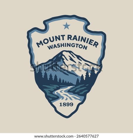 Emblem sticker logo illustration of Mount Rainer National Park, Washington, USA.