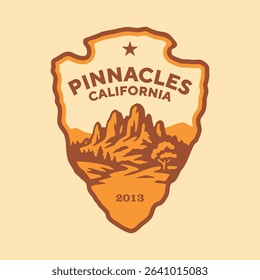 Emblem sticker logo illustration of Pinnacles National Park, California, USA.