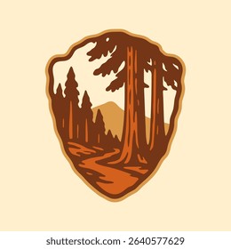 Emblem sticker logo illustration of Redwood National Park, California, USA.