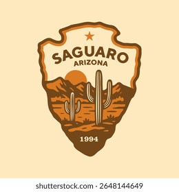 Emblem sticker logo illustration of Saguaro National Park, Arizona, USA.
