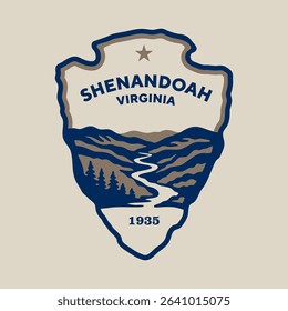 Emblem sticker logo illustration of Shenandoah National Park, Virginia, USA.