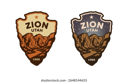 Emblem sticker logo illustration of Zion National Park, Utah, USA.