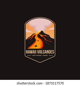 Emblem sticker patch logo illustration of Hawaii Volcanoes National park on dark background