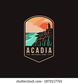 Emblem sticker patch logo illustration of  Acadia National park on dark background