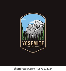 Emblem sticker patch logo illustration of Yosemite National Park on dark background