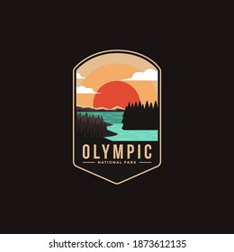 Ilustración del logo del parche Emblem del Parque Nacional Olímpico en un fondo oscuro