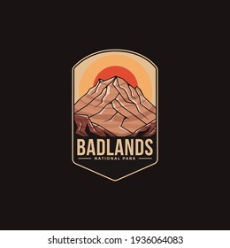 Emblem sticker patch logo illustration of Badlands National Park on dark background