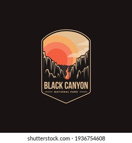 Emblem sticker patch logo illustration of Black Canyon National Park on dark background