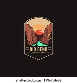 Emblem-Patch-Logo-Illustration des Big Bend Nationalparks auf dunklem Hintergrund