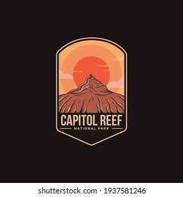 Emblem sticker patch logo illustration of Capitol Reef National Park on dark background