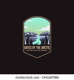 Emblem Sticker Patch Logo Illustration Of Gates Of The Arctic National Park And Preserve On Dark Background