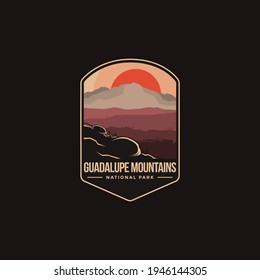 Emblem sticker patch logo illustration of  Guadalupe Mountains National park on dark background