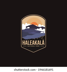 Emblem-Patch-Logo-Illustration des Haleakala Mountains Nationalpark auf dunklem Hintergrund