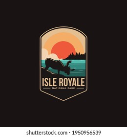 Ilustración del logo de Emblem parche del parque nacional Isle Royale sobre fondo oscuro