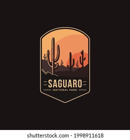 Ilustración del logotipo del parche Emblem del Parque Nacional Saguaro sobre fondo oscuro