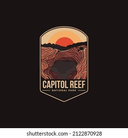 Emblem Sticker Patch Logo Illustration Of Capitol Reef National Park On Dark Background