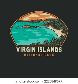 Emblem sticker patch logo illustration of Virgin Islands National park, hand drawn line style with digital color, vector illustration