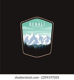 Emblem sticker patch logo illustration of Denali National Park on dark background