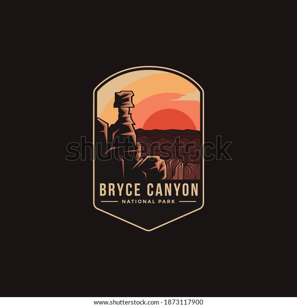 Emblem sticker patch logo illustration of\
Bryce Canyon National Park on dark\
background