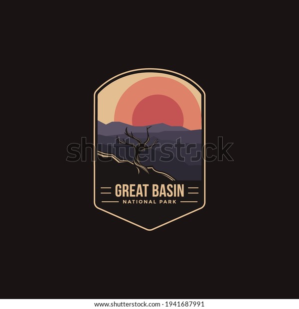 Emblem sticker patch logo illustration of\
Great Basin National Park on dark\
background