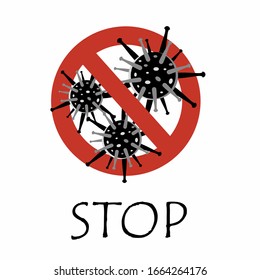 Emblema de la parada coronavirus COVID-19. Brote de virus pandémicos en China y riesgo para la salud pública. Ilustración vectorial aislada en un fondo blanco.