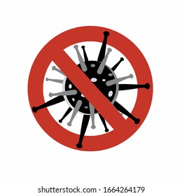 Emblem of the stop coronavirus COVID-19. Outbreak of pandemic virus in China and public health risk. Isolated vector illustration on a white background.