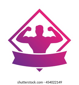 emblem with strong athlete, bodybuilder