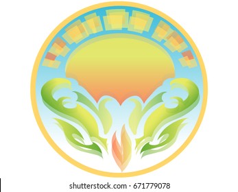 The emblem of the sun rises. Vector illustration. 
