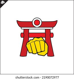 Emblem, symbol martial arts. Karate fist, torii.