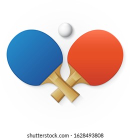 The emblem of table tennis. Vector illustration of blue and red rackets and ball