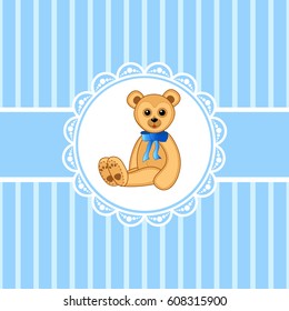 Emblem with Teddy bear for boy.Vector illustration.