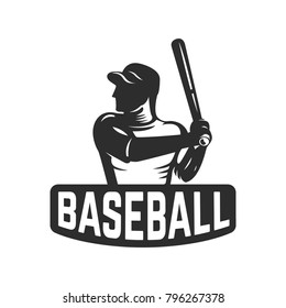 emblem template with baseball player. Design element for logo, label, emblem, sign. Vector illustration