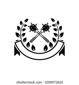 Emblem template with crossed maces. Design element for logo, label, emblem, sign. Vector illustration