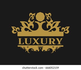 Emblem template with crown. Sign for Restaurant, Royalty, Jewelry, Boutique, Cafe, Hotel, Heraldic.