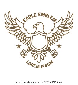 Emblem template with eagle in golden style. Design elements for logo, label, sign, menu. Vector illustration