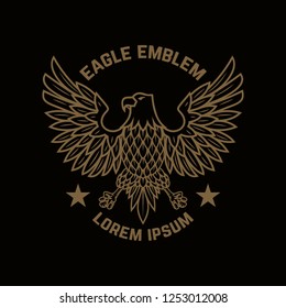 Emblem template with eagle in golden style. Design elements for logo, label, sign, menu. Vector illustration
